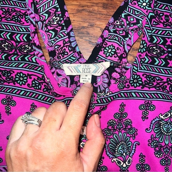 Paisley Boho Racerback Sleeveless Blouse, Boho Flowy Tank, Pink Rose Size Small - Picture 10 of 10
